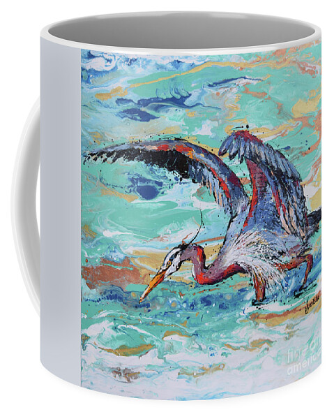 Great Blue Heron Coffee Mug featuring the painting Blue Heron Hunting by Jyotika Shroff