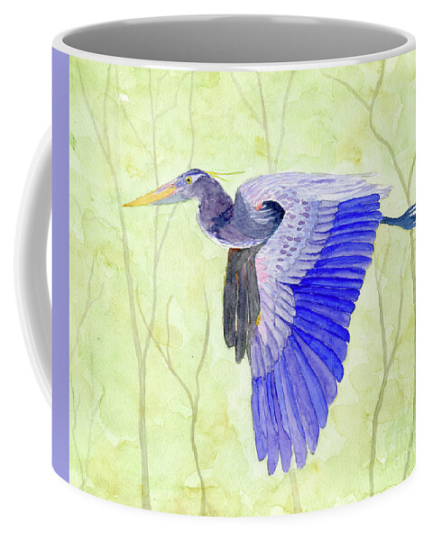 Heron Coffee Mug featuring the painting Blue Heron in Flight by Anne Marie Brown
