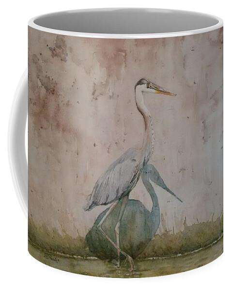 Blue Heron Coffee Mug featuring the painting Blue Heron by Sheila Romard