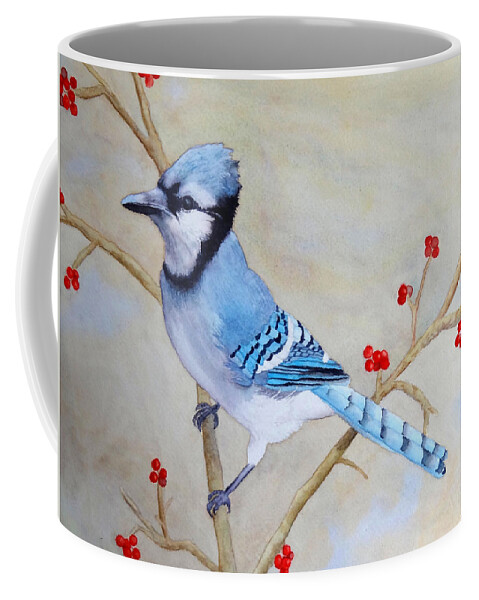 Blue Jay Coffee Mug featuring the painting Blue Jay by Laurel Best