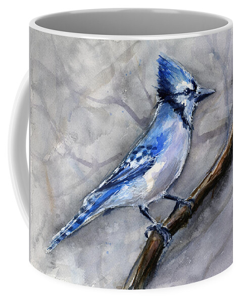 Animal Coffee Mug featuring the painting Blue Jay Watercolor by Olga Shvartsur