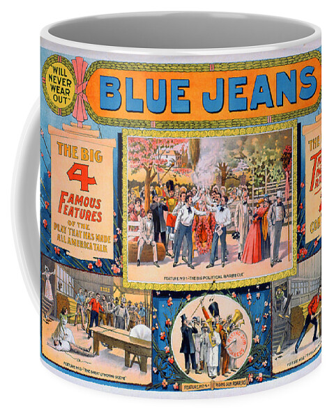 Blue Coffee Mug featuring the drawing Blue jeans will never wear out by Vintage Treasure