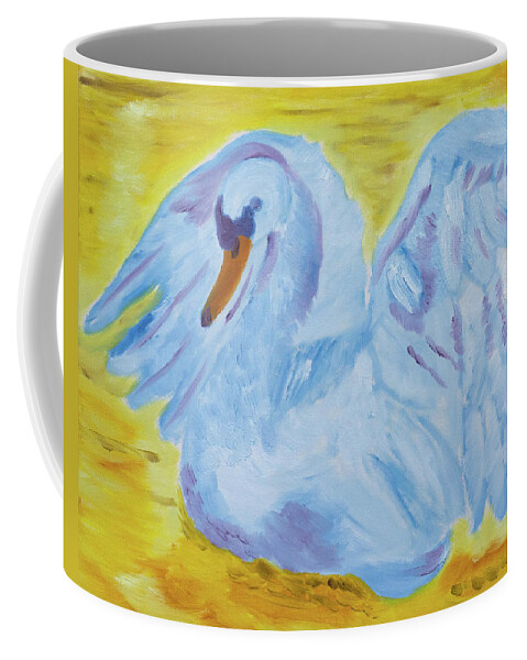 Swan Coffee Mug featuring the painting Blue Laced Swan by Meryl Goudey
