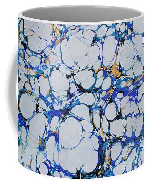 Blue And White Abstract Coffee Mug featuring the painting Blue Marbling Bubbles by Denice Palanuk Wilson