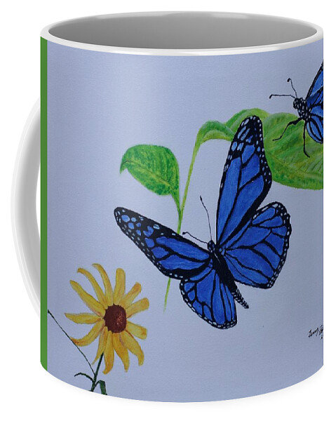 Monarch Coffee Mug featuring the painting Blue Monarch by Terry Frederick