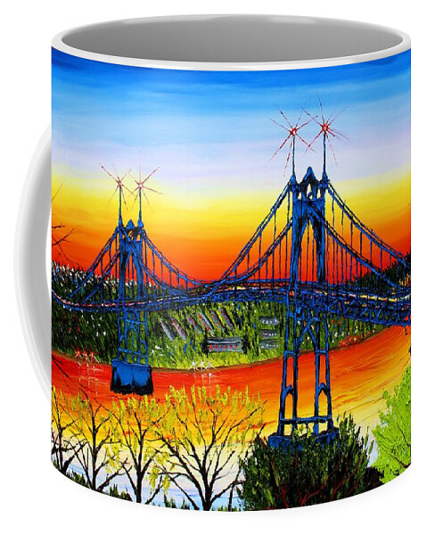 Coffee Mug featuring the painting Blue Night Of St. Johns Bridge At Sunset #3 by James Dunbar