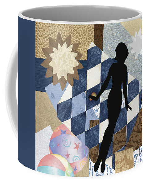 Little Girls Art Coffee Mug featuring the mixed media Blue Paper Doll by Katia Von Kral