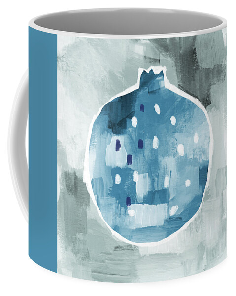 Pomegranate Coffee Mug featuring the mixed media Blue Pomegranate- Art by Linda Woods by Linda Woods