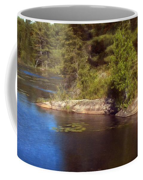 Pond Coffee Mug featuring the digital art Blue Pond Marsh by JGracey Stinson