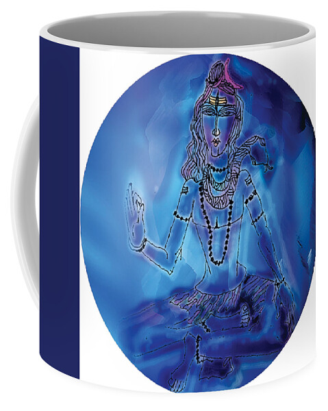 Himalaya Coffee Mug featuring the painting Blue Shiva by Guruji Aruneshvar Paris Art Curator Katrin Suter