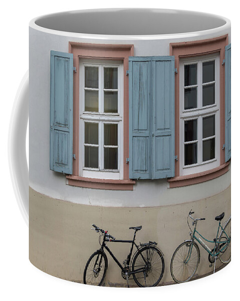 2014 Coffee Mug featuring the photograph Blue Shutters and Bicycles by Teresa Mucha
