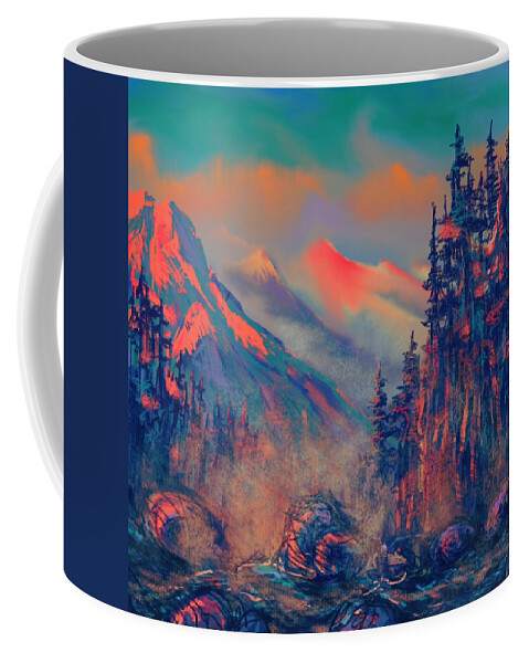 Mountains Coffee Mug featuring the painting Blue Silence by Vit Nasonov