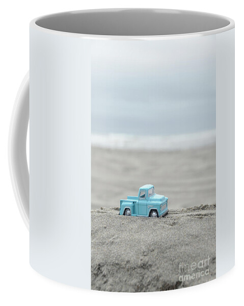Blue Coffee Mug featuring the photograph Blue Toy Pickup Truck at the Beach by Jill Battaglia