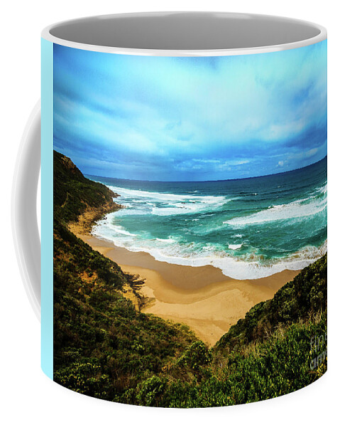 Beach Coffee Mug featuring the photograph Blue Wave Beach by Perry Webster