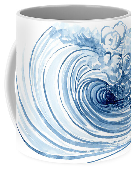 Modern Coffee Mug featuring the painting Blue Wave Modern Loose Curling Wave by Audrey Jeanne Roberts