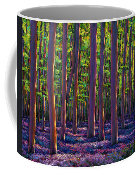 Bluebell Wildflower Landscape Coffee Mug featuring the painting Bluebells and Forest by Johnathan Harris