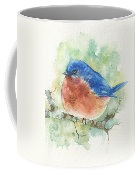 Blue Bird Coffee Mug featuring the painting Bluebird on Twig by Peggy Wilson