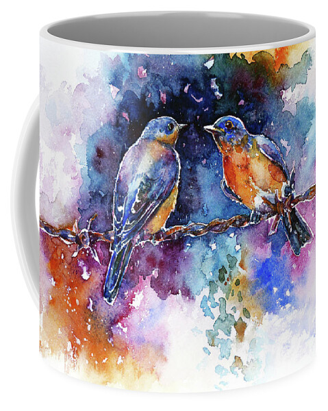 Bluebird Coffee Mug featuring the painting Bluebirds by Zaira Dzhaubaeva