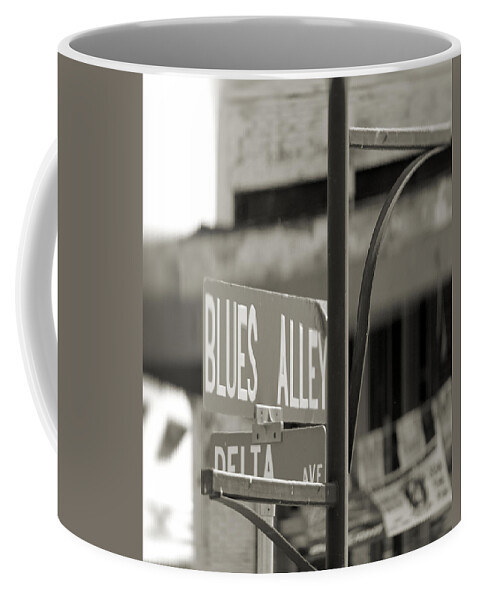 Street Coffee Mug featuring the photograph Blues Alley Street Sign by Karen Wagner