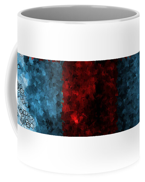 Abstract Coffee Mug featuring the digital art Blues and Red Strata - Abstract Tiles No. 16.0229 by Jason Freedman
