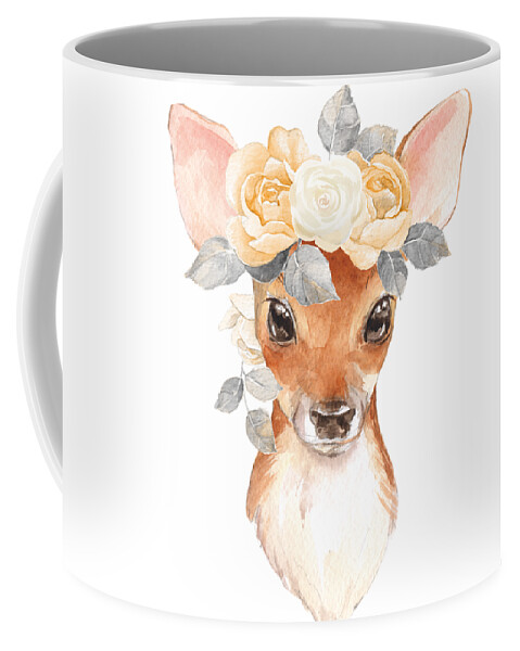 Deer Coffee Mug featuring the digital art Blush Floral Deer by Pink Forest Cafe