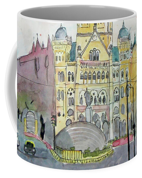Municipal Coffee Mug featuring the painting BMC Mumbai by Keshava Shukla