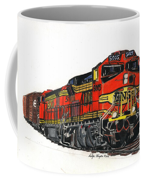 Drawing Coffee Mug featuring the drawing Bnsf by Rodger Ellingson
