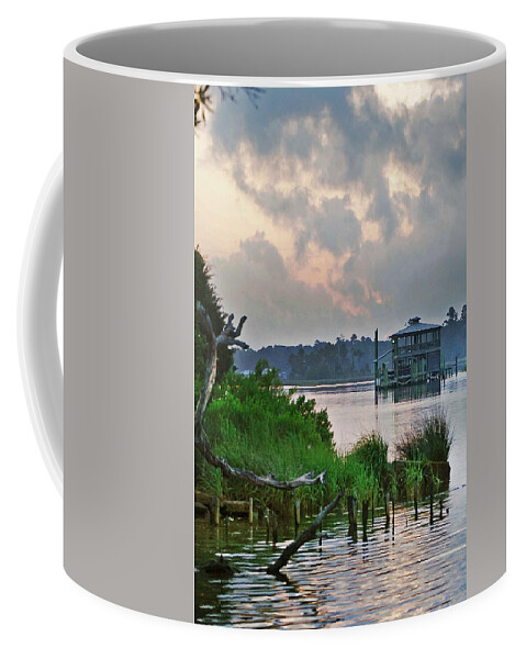 Palm Coffee Mug featuring the photograph Boathouse on the Bon Secour Vertical by Michael Thomas
