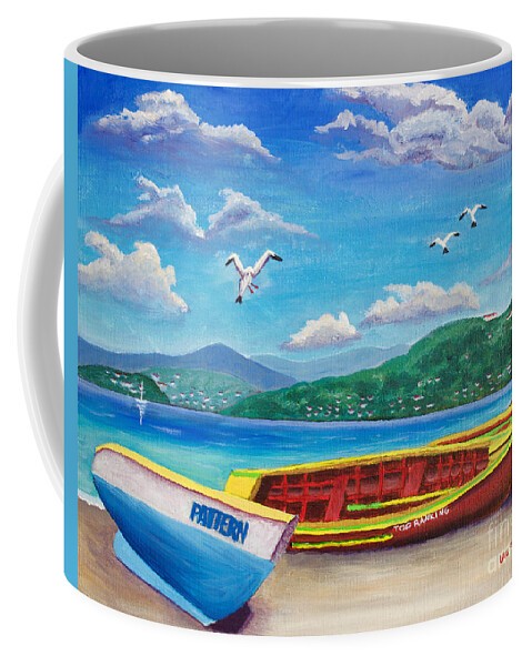 Seascape Coffee Mug featuring the painting Boats At Rest by Laura Forde