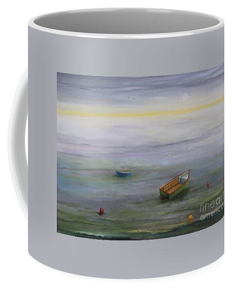 Impressionism Coffee Mug featuring the painting Boats in the Silver Lake by Alicia Maury
