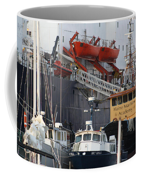 Boats Coffee Mug featuring the photograph Boats Of Maine Maritime Academy by Greg DeBeck