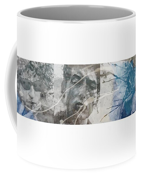 Bob Dylan Coffee Mug featuring the mixed media Bob Dylan Triptych by Paul Lovering
