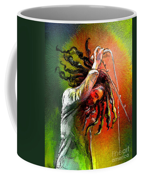 Bob Marley Portrait Coffee Mug featuring the painting Bob Marley 07 by Miki De Goodaboom