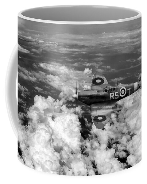 Bob Stanford Tuck Coffee Mug featuring the digital art Bob Stanford Tuck's Spitfire Vb black and white version by Gary Eason