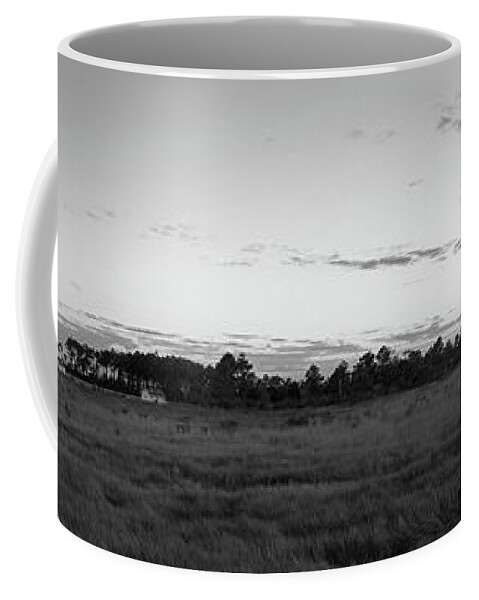 Bodie Island Lighthouse Coffee Mug featuring the photograph Bodie Island Light Sunset Pano BW by Michael Ver Sprill