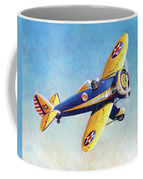 Aviation Art Coffee Mug featuring the painting Boeing P-26 Peashooter by Douglas Castleman