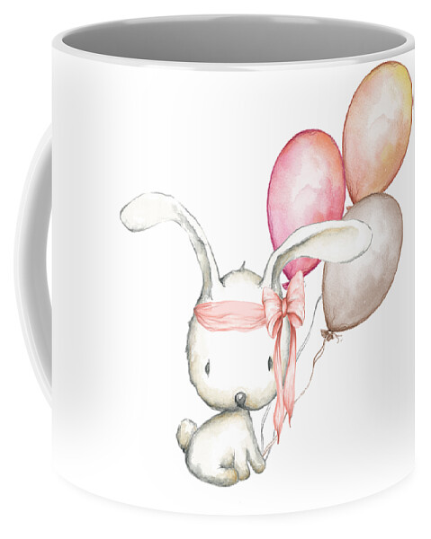 Boho Coffee Mug featuring the digital art Boho Bunny With Balloons by Pink Forest Cafe