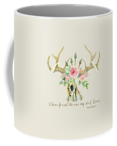 Watercolor Coffee Mug featuring the painting BOHO Love - Deer Antlers Floral Inspirational by Audrey Jeanne Roberts