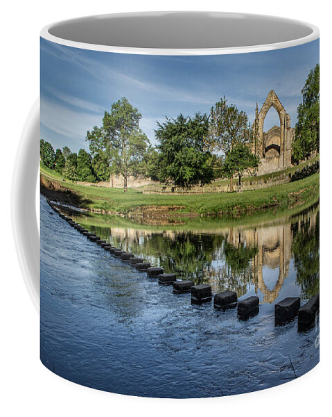 Abbey - Ruin - River - Sky - Trees - Stepping Stones - England - Uk Coffee Mug featuring the photograph Bolton Abbey by Chris Horsnell