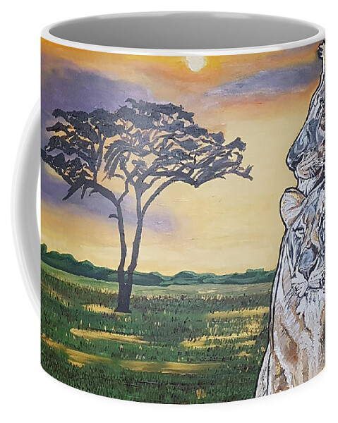 Lions Coffee Mug featuring the painting Bonnie and Clyde by Rachel Natalie Rawlins