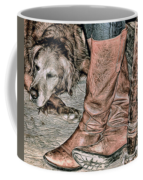 Dog Coffee Mug featuring the photograph Boots and Buddy Muted Tones by Judy Vincent