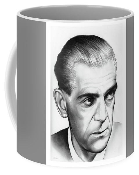 Hollywood Coffee Mug featuring the drawing Boris Karloff by Greg Joens