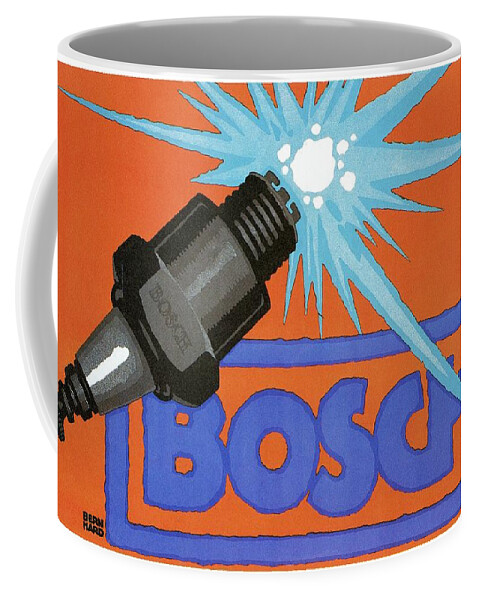 Vintage Coffee Mug featuring the mixed media Bosch Spark plug - Vintage Advertising Poster - Minimal Industrial Art by Studio Grafiikka