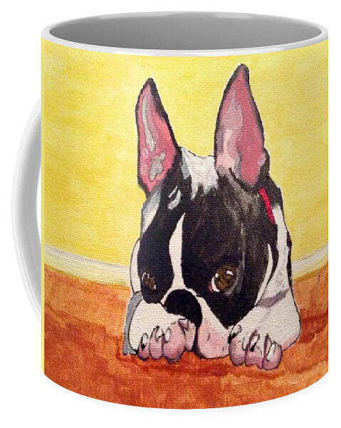 Boston Terrier Puppy Coffee Mug featuring the painting Boston Baby by Sonja Jones