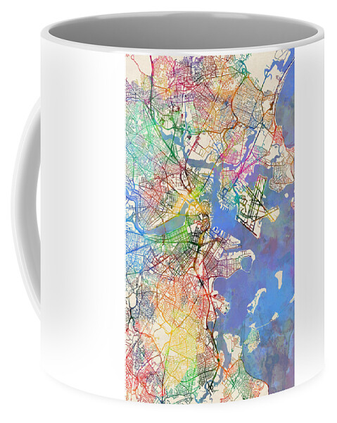Street Map Coffee Mug featuring the digital art Boston Massachusetts Street Map Extended View by Michael Tompsett
