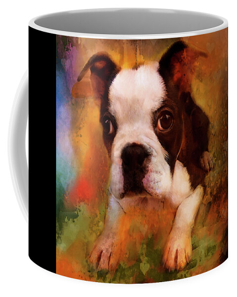 Boston Terrier Coffee Mug featuring the digital art Boston puppy by Jeff Burgess