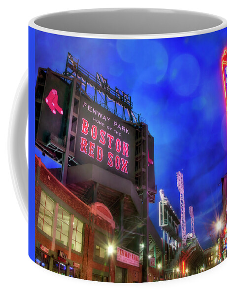 Fenway Park Coffee Mug featuring the photograph Boston Red Sox Fenway Park at Night by Joann Vitali