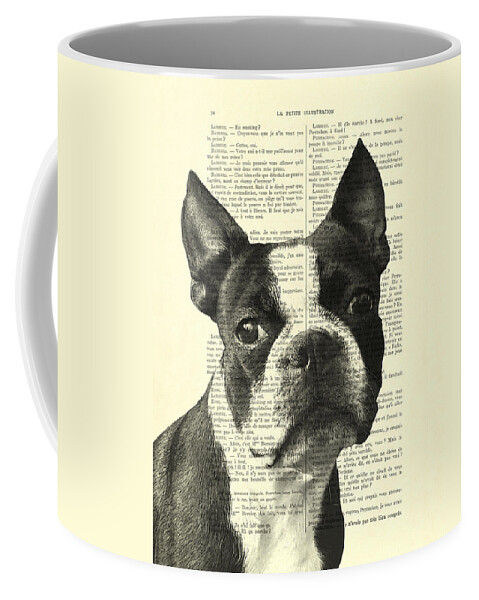 Boston Terrier Coffee Mug featuring the digital art Boston Terrier portrait in black and white by Madame Memento