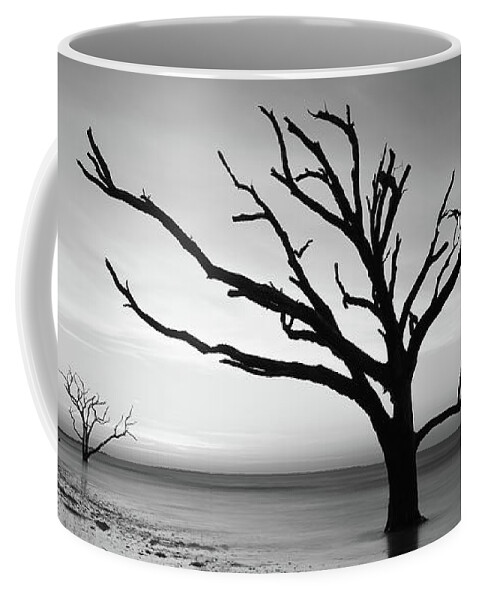 Boneyard Beach Coffee Mug featuring the photograph Botany Bay Beach At Dawn BW by Michael Ver Sprill