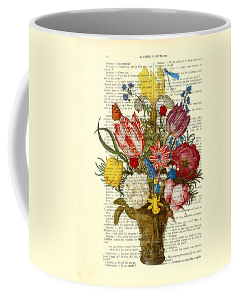 Roses Coffee Mug featuring the digital art Bouquet of flowers on dictionary paper by Madame Memento